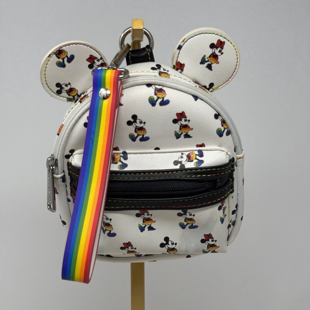 Disney Parks Loungefly Mickey Minnie Rainbow Pride Mini Backpack Wristlet Belt